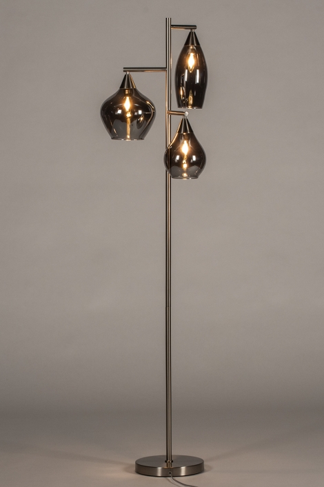Vloerlamp 14152: Modern, Eigentijds Glas, Staal Rvs