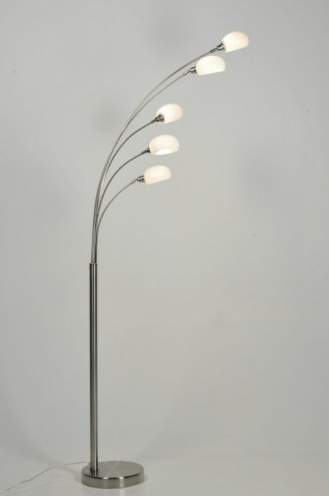 Allerlei soorten verdund Vleien Vloerlamp 70308: Modern, Glas, Wit Opaalglas, Staal Rvs