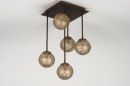 Foto 11491-5: Schitterende plafondlamp in 'antiek brons' met zes goudkleurige bollen. 