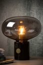 Foto 13345-1: Sfeervolle tafellamp met zwarte marmeren voet en rookglas kap, geschikt voor led.