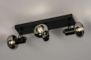 Foto 13897-4: Moderne Retro-Deckenspot / Deckenleuchte / Wandleuchte / Aufbauspot, in Mattschwarz und Rauchglas, für LED geeignet.