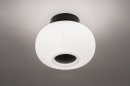 Foto 14200-2: Zwarte plafondlamp voorzien van een mat wit opaalglas met een diameter van 24 cm, geschikt voor led verlichting.