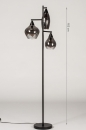 Foto 14292-1: Stilvolle, dimmbare Stehleuchte mit 3 schönen Rauchgläsern, für austauschbare LED geeignet.