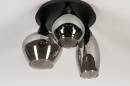 Foto 14293-6: Stijlvolle plafondlamp / plafonnière voorzien van drie fraaie rookglazen, geschikt voor led verlichting.