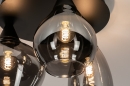 Foto 14293-9: Stijlvolle plafondlamp / plafonnière voorzien van drie fraaie rookglazen, geschikt voor led verlichting.
