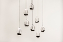 Foto 15009-3: Hanglamp met acht glazen in eivorm op verschillende hoogtes