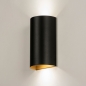 Foto 15450-4 schuinaanzicht: Up en down wandlamp in zwart met gouden binnenkant en twee Gu10 fittingen 