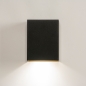 Foto 15451-2 vooraanzicht: Rechthoekige wandlamp van metaal in zwart met goud, schijnt alleen naar beneden