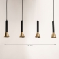 Foto 15565-16 maatindicatie: Zwarte hanglamp met vier kokers van metaal in zwart met goud GU10