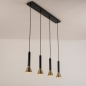 Foto 15565-18 schuinaanzicht: Zwarte hanglamp met vier kokers van metaal in zwart met goud GU10