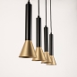 Foto 15565-23 schuinaanzicht: Zwarte hanglamp met vier kokers van metaal in zwart met goud GU10