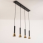 Foto 15565-25 schuinaanzicht: Zwarte hanglamp met vier kokers van metaal in zwart met goud GU10