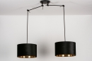 Foto 30926-5 anders: Verstelbare zwarte hanglamp met twee knikarmen en zwarte kappen met gouden binnenkant