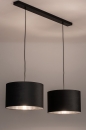 Foto 30928-2: Zwarte hanglamp met mooie grijze lampenkappen van fluweel met een zilverkleurige binnenkant
