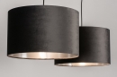 Foto 30928-4: Zwarte hanglamp met mooie grijze lampenkappen van fluweel met een zilverkleurige binnenkant