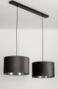 Foto 30928-7: Zwarte hanglamp met mooie grijze lampenkappen van fluweel met een zilverkleurige binnenkant
