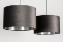 Foto 30928-8: Zwarte hanglamp met mooie grijze lampenkappen van fluweel met een zilverkleurige binnenkant
