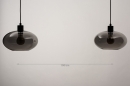 Foto 31064-12 maatindicatie: Retro hanglamp voorzien van twee glazen kappen in rookglas, geschikt voor vervangbaar led. 