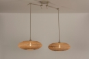 Foto 31241-3 schuinaanzicht: Dubbele hanglamp met twee grote rotan kappen