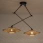 Foto 31291-1 vooraanzicht: Zwarte hanglamp met twee knikarmen en rotan kappen