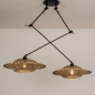Foto 31291-4 vooraanzicht: Zwarte hanglamp met twee knikarmen en rotan kappen