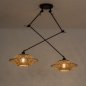 Foto 31295-2 vooraanzicht: Zwarte hanglamp met twee knikarmen en rotan kappen