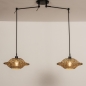 Foto 31295-3 vooraanzicht: Zwarte hanglamp met twee knikarmen en rotan kappen