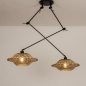 Foto 31295-5 vooraanzicht: Zwarte hanglamp met twee knikarmen en rotan kappen