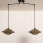 Foto 31295-6 vooraanzicht: Zwarte hanglamp met twee knikarmen en rotan kappen