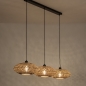 Foto 31299-3 schuinaanzicht: Rotan hanglamp met drie ronde kappen voor boven de eettafel
