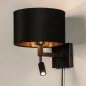 Foto 31425-5 schuinaanzicht: Luxe wandlamp met stoffen kap en extra leeslamp in zwart met goud en snoer en stekker