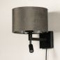 Foto 31426-6 schuinaanzicht: Zwarte wandlamp met stoffen kap in het grijs en extra leeslamp 