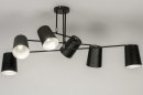 Foto 72310-2: Moderne plafondlamp voorzien van zes kappen, uitgevoerd in trendy mat zwart.