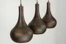 Foto 73106-10: Soft industrial hanglamp met drie metalen kappen in zwart en bruin 