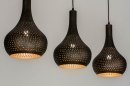 Foto 73106-3: Soft industrial hanglamp met drie metalen kappen in zwart en bruin 