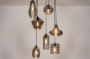 Foto 73958-1 vooraanzicht: Glazen hanglamp / videlamp voorzien van zeven lampen gemaakt van rookglas, geschikt voor led.