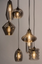 Foto 73958-4 vooraanzicht: Glazen hanglamp / videlamp voorzien van zeven lampen gemaakt van rookglas, geschikt voor led.
