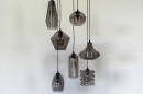 Foto 73958-6 vooraanzicht: Glazen hanglamp / videlamp voorzien van zeven lampen gemaakt van rookglas, geschikt voor led.