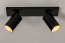 Foto 74000-1 onderaanzicht: Moderne plafondspots / wandspots uitgevoerd in mat zwart met goud, geschikt voor vervangbaar led.