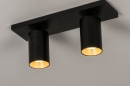 Foto 74000-3 schuinaanzicht: Moderne plafondspots / wandspots uitgevoerd in mat zwart met goud, geschikt voor vervangbaar led.