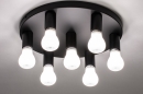 Foto 74010-3 detailfoto: Moderne grote zwarte plafondlamp met zeven fittinglampen geschikt voor led.