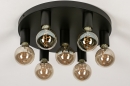Foto 74010-4 detailfoto: Moderne grote zwarte plafondlamp met zeven fittinglampen geschikt voor led.