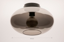 Foto 74016-6 maatindicatie: Zwarte plafondlamp voorzien van een grijs / zwarte glazen kap. (licht spiegelend rookglas )