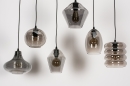 Foto 74042-7 vooraanzicht: Zwarte hanglamp met glazen bollen in verschillende vormen van Rookglas