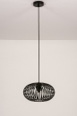 Foto 74243-7 vooraanzicht: Zwarte hanglamp met Open Metalen Lampenkap met spijlen voor sfeervolle verlichting boven de eettafe