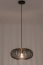 Foto 74244-3 onderaanzicht: Zwarte hanglamp met Open Metalen Lampenkap met spijlen en messing details voor sfeervolle verlichting boven de eettafel