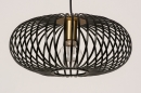 Foto 74244-8 onderaanzicht: Zwarte hanglamp met Open Metalen Lampenkap met spijlen en messing details voor sfeervolle verlichting boven de eettafel