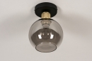 Foto 74395-5 onderaanzicht: Zwarte plafondlamp met rookglas en messing