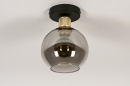 Foto 74395-6 onderaanzicht: Zwarte plafondlamp met rookglas en messing