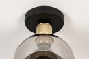 Foto 74395-9 detailfoto: Zwarte plafondlamp met rookglas en messing